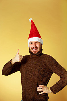 微笑,圣诞节,男人,戴着,圣诞帽