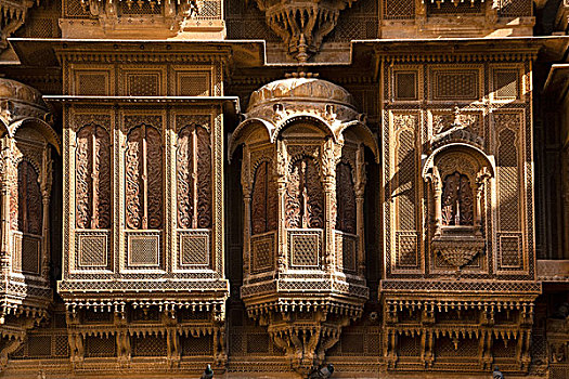 窗户,精美,装饰,建筑,哈维利建筑,斋沙默尔,拉贾斯坦邦,印度,亚洲