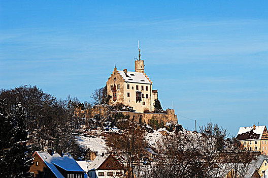 城堡,冬天,新哥德式,风格,上弗兰科尼亚,巴伐利亚,德国,欧洲