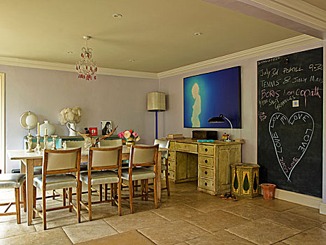 餐厅,老式,书桌,现代,绘画,大,黑板