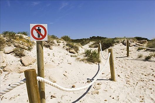 小路,沙丘,禁止进入,标识,马略卡岛,巴利阿里群岛,西班牙,欧洲