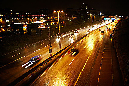 模糊,公路,交通,下雨,夜晚,斯德哥尔摩,瑞典