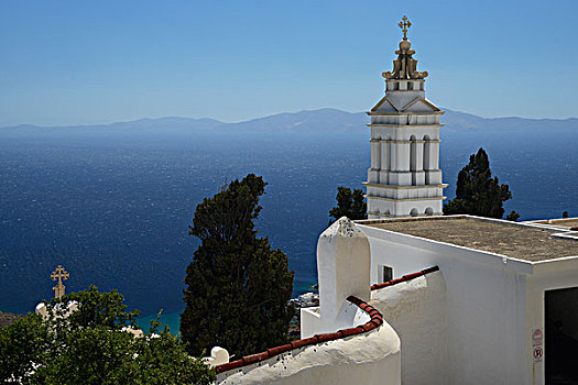 风景,白色,希腊正教,靠近,海洋,基克拉迪群岛,希腊
