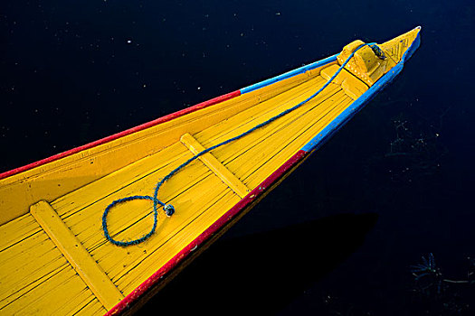 黄色,独木舟,漂浮,湖,斯利那加,克什米尔,印度
