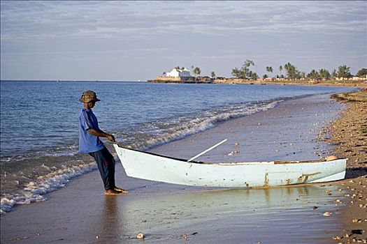 捕鱼者,船,海滩,莫桑比克