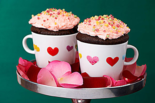 巧克力,杯形蛋糕,咖啡杯,心形,不干胶,玫瑰花瓣
