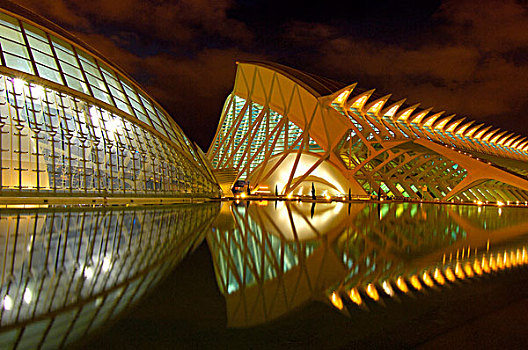 博物馆,科学,黄昏,艺术和科学之城,瓦伦西亚,西班牙,欧洲