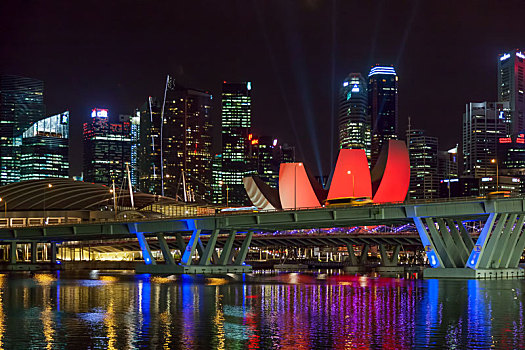 新加坡,天际线,光亮,夜晚