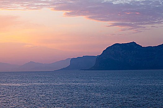 日出,上方,伊特鲁里亚海,北海岸,西西里,意大利,欧洲