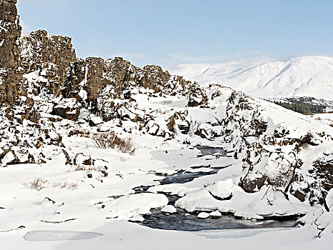 国家公园,冬天,大雪,世界遗产,峡谷,断层,线条,小路,冰岛,大幅,尺寸