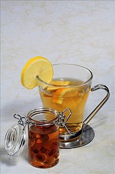 茶杯,橙色,柠檬片,锁,玻璃杯,冰糖,朗姆酒