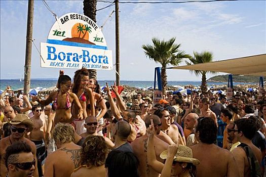 游客,跳舞,波拉岛,海滩,迪斯科,伊比沙岛,巴利阿里群岛,西班牙,欧洲