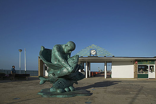 英格兰,肯特郡,交易,雕塑,拿着,巨大,海鲈,搂抱,海洋,码头