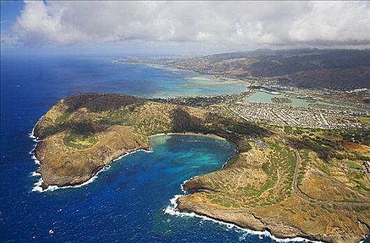 夏威夷,瓦胡岛,俯视,恐龙湾,海岸线