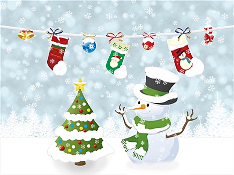 圣诞节,明信片,雪人,冬天,树,装饰