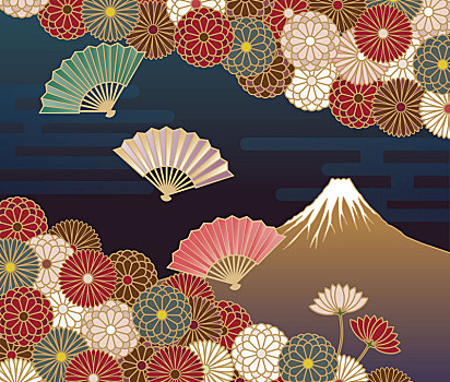 富士山,山,菊花,花,日本传统,图案