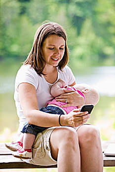 女人,婴儿,手机