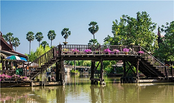 大城府,水上市场,泰国