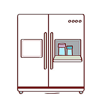 插画,一对,门,电冰箱