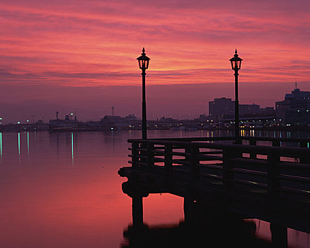 日落,码头