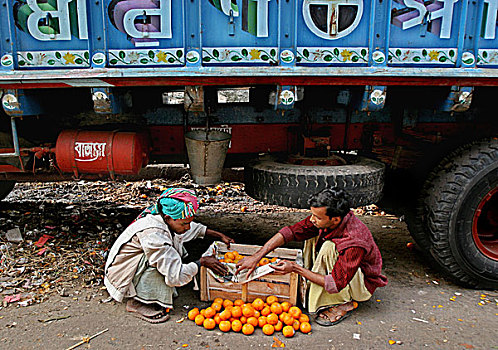 水果,摊贩,分类,橙色,市场,达卡,孟加拉,2007年