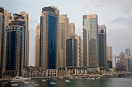 阿联酋,迪拜,现代建筑,塔,上方,船,码头,湾