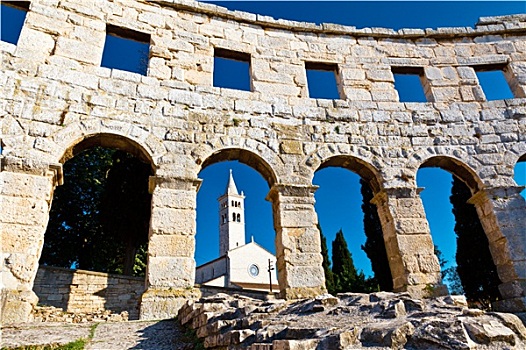 古老,古罗马竞技场,教堂,普拉,伊斯特利亚,克罗地亚