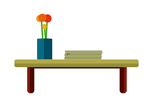 木质,茶桌,纸堆,花,容器,橙花,蓝色,设计,家,办公室,隔绝,物体,白色背景,背景,矢量,插画