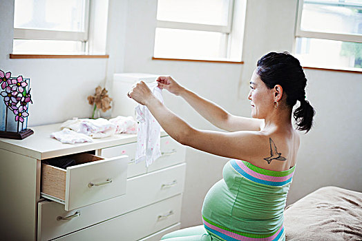 孕妇,照料,房间,折叠,婴儿服