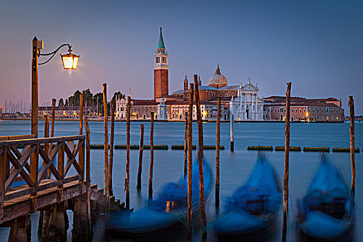 早晨,小船,圣乔治奥,马焦雷湖,背景,威尼斯,意大利