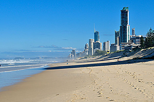 摩天大楼,高耸,上方,海滩,冲浪,乐园,黄金海岸,昆士兰,澳大利亚