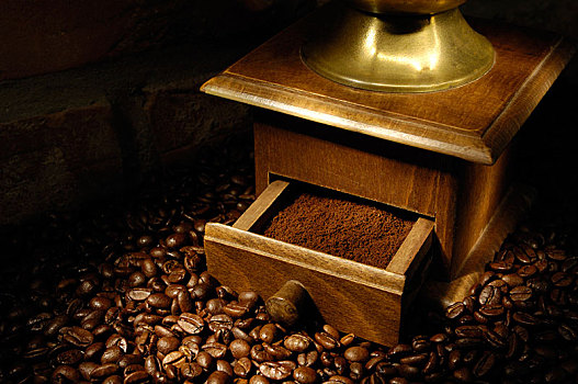 阿拉伯咖啡,咖啡豆,老,咖啡研磨机