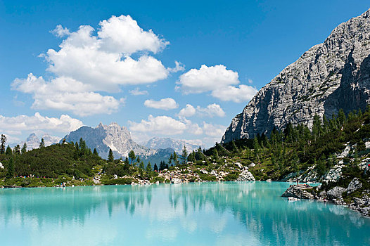 青绿色,蓝色,高山湖,湖,靠近,白云岩,威尼托,意大利,欧洲