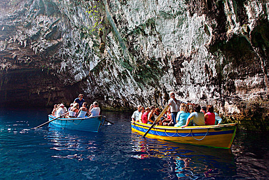 游客,船,湖,凯法利尼亚岛,希腊