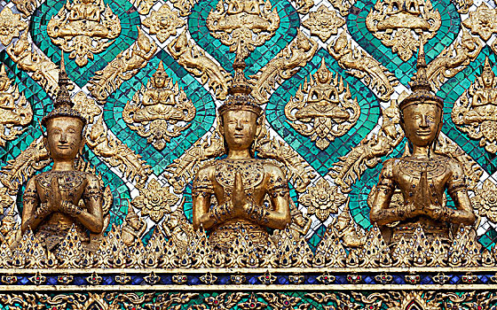 檐壁,装饰,金色,特写,皇家,万神殿,玉佛寺,苏梅岛,曼谷,泰国,亚洲