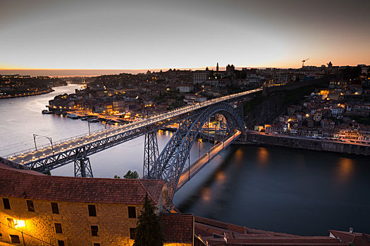 夜景,历史名城,波尔图,葡萄牙,桥