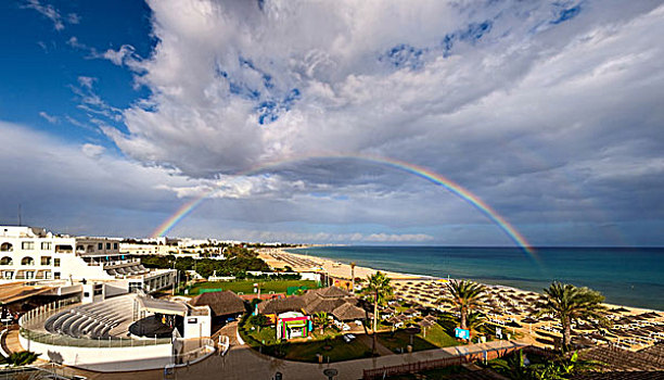 全景,彩虹,上方,海洋,海滩,突尼斯