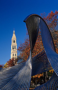 雕塑,塔,背景,公园,哈特福德,康涅狄格,美国