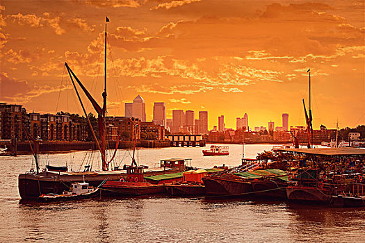 伦敦,泰晤士河,船,日落,英格兰