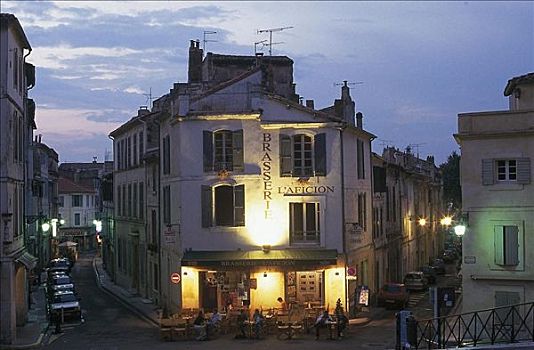 餐馆,晚间,光亮,公路,阿尔勒,普罗旺斯,法国,欧洲