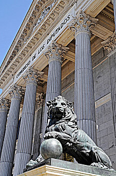 狮子,雕塑,众议院,国会,马德里,西班牙,欧洲