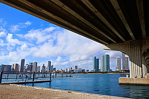 迈阿密,市区,天际线,桥,佛罗里达,美国,晴天