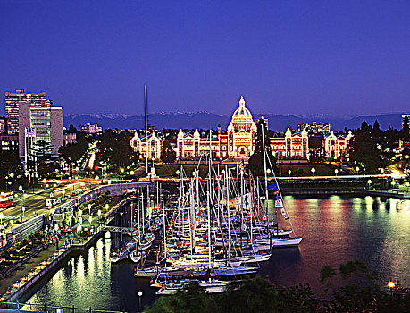 内港,黎明,国会大厦,背景,维多利亚,温哥华岛,不列颠哥伦比亚省,加拿大