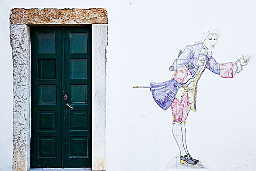 绘画,历史人物,白墙,旁侧,门,法若,阿尔加维,葡萄牙