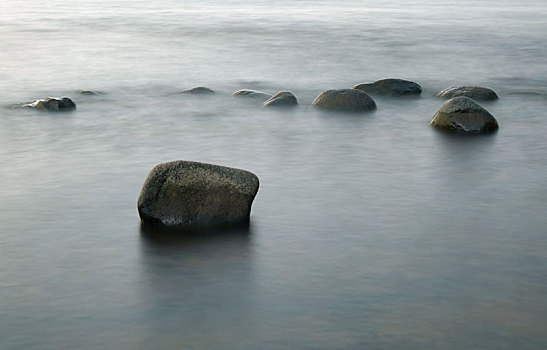 石头,海浪,长时间曝光,照片