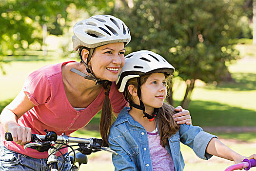 微笑,女人,女儿,骑,自行车