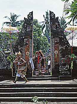 相互,巴厘岛,舞台,表演,神话,狮子,争斗,可怕,皇后