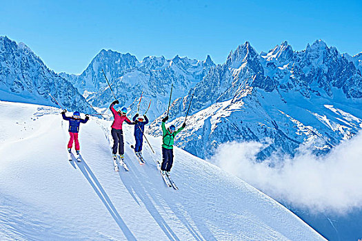 家庭,滑雪,旅游,夏蒙尼,法国