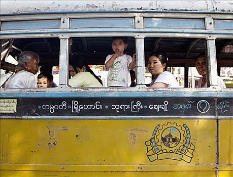人群,巴士,缅甸