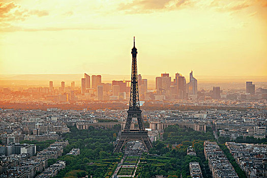 巴黎,城市,屋顶,风景,埃菲尔铁塔,日落
